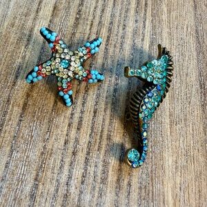 Colorful Starfish and Seahorse Brooch Set
